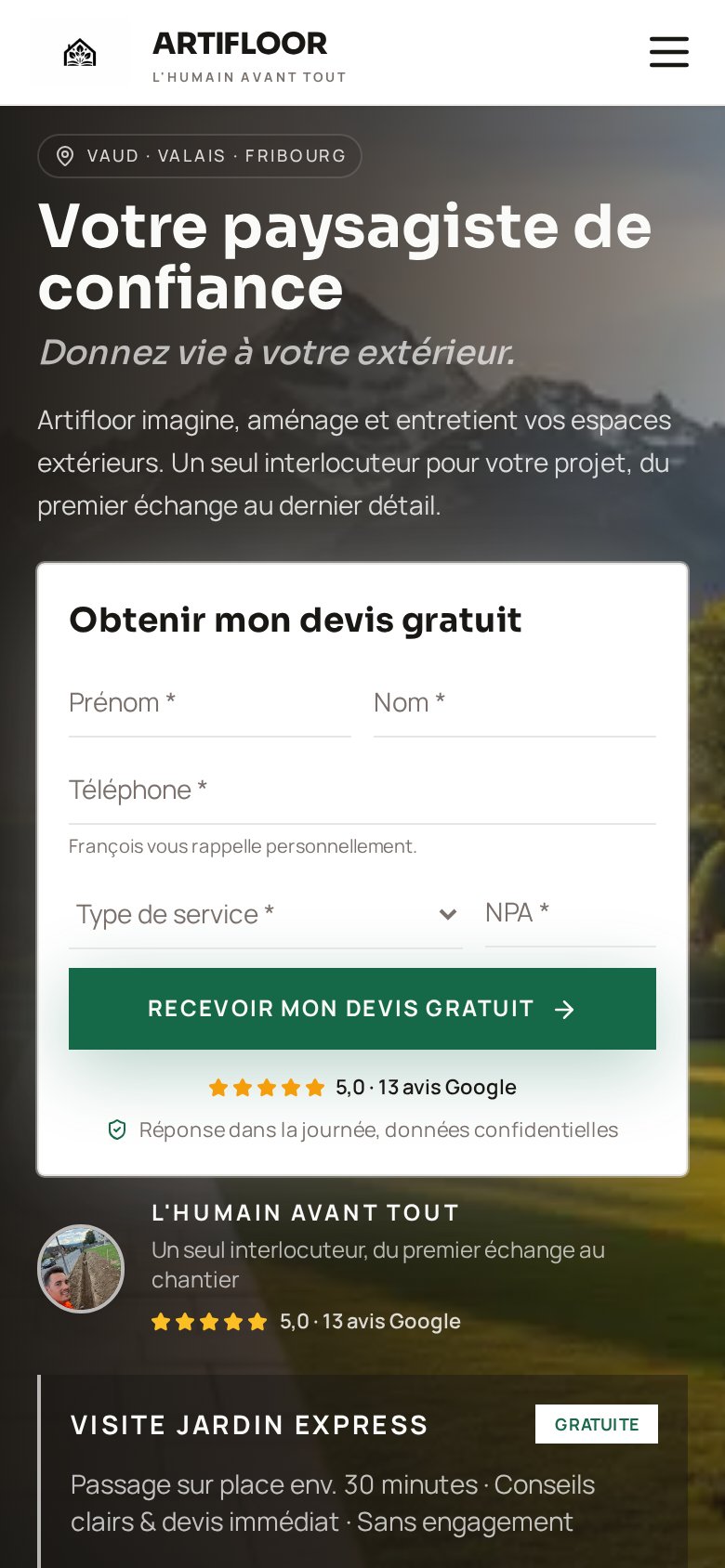 Site Artifloor sur mobile